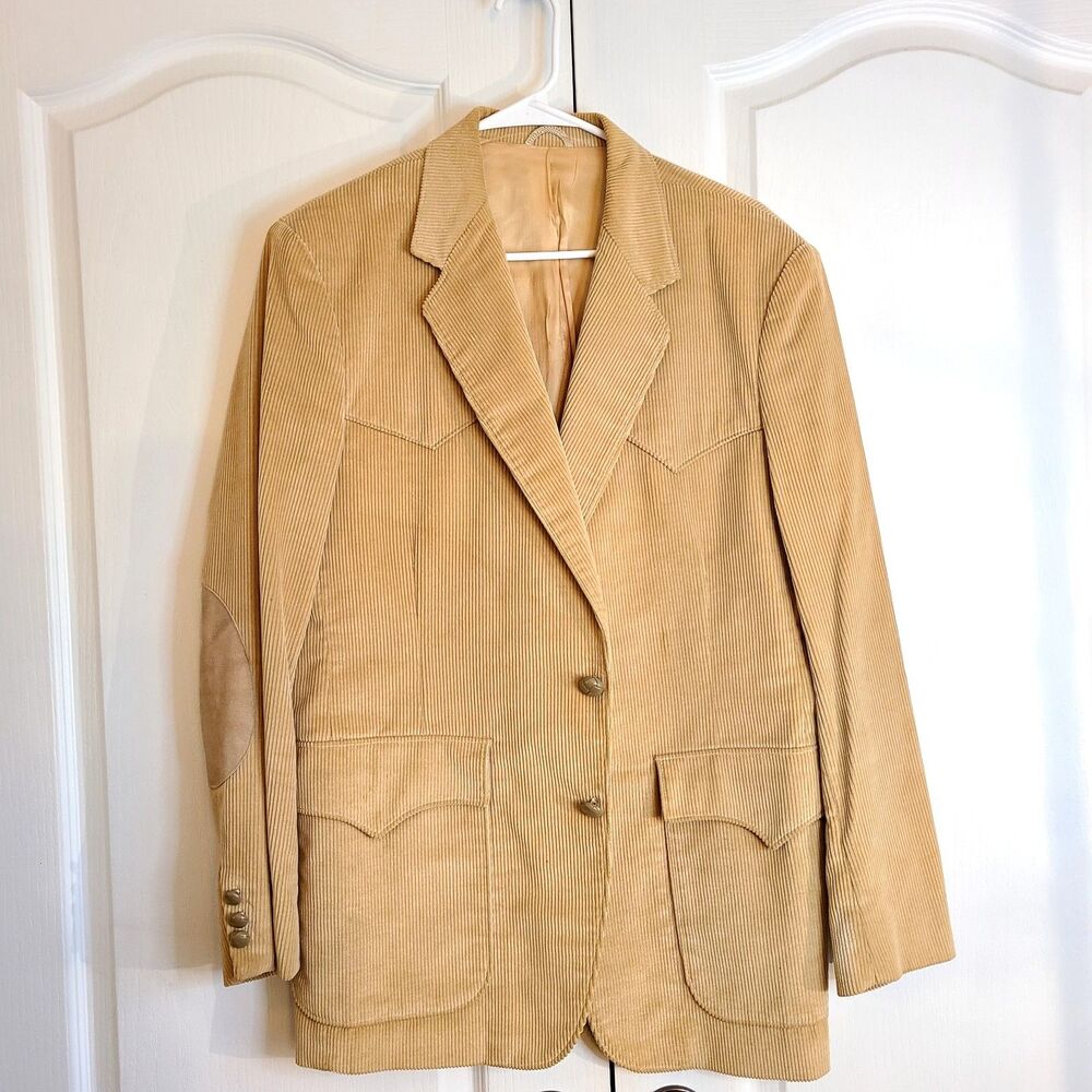 Vintage Wrangler Men's 42R Brown Tan Corduroy Blazer Western Cowboy Rancher